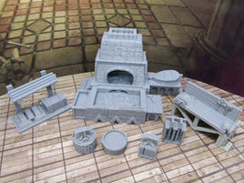 7 Piece Blacksmith's Forge and Workshop Set Miniature Scenery Terrain 3D Printed