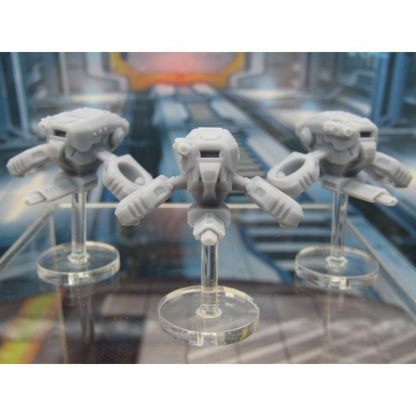 Lot of 3 Sentry Drones w/ Flight Stands Mini Miniature 3D Printed Figure Model