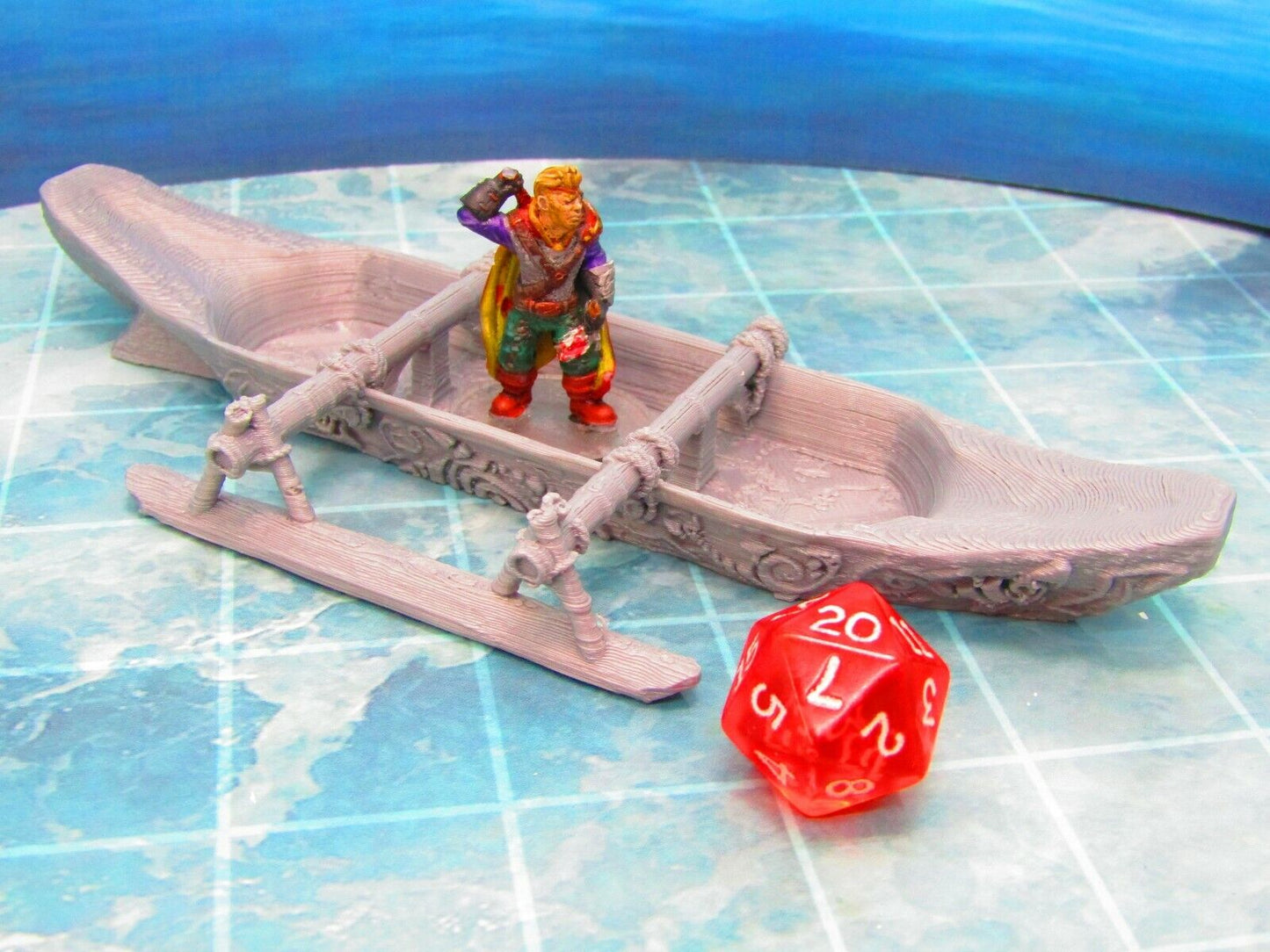 Canoe with Outrigger Boat Ship Scatter Terrain Scenery 3D Printed Model 28/32mm