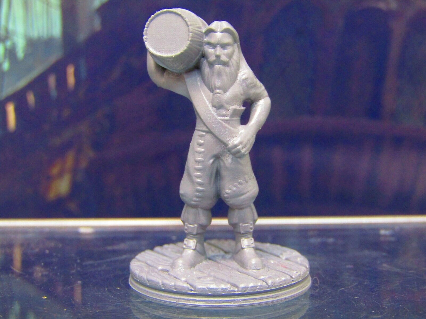 Long Haired Human Pirate Crewman w/ Barrel Miniature Figure 3D Printed Model