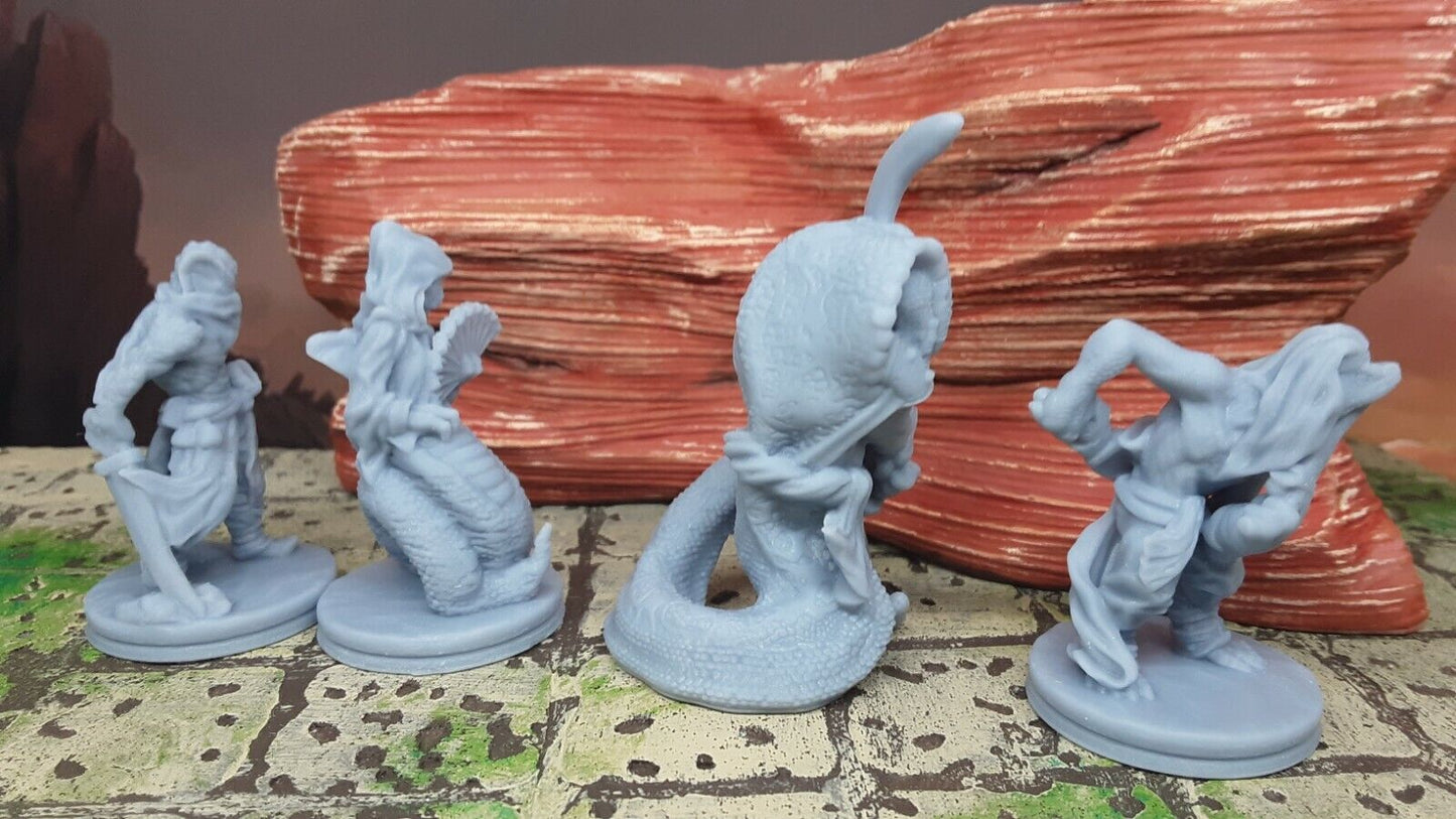 Lot of 4 Snakefolk Lizard People Mini Miniature Figure D&D 3D Printed Resin