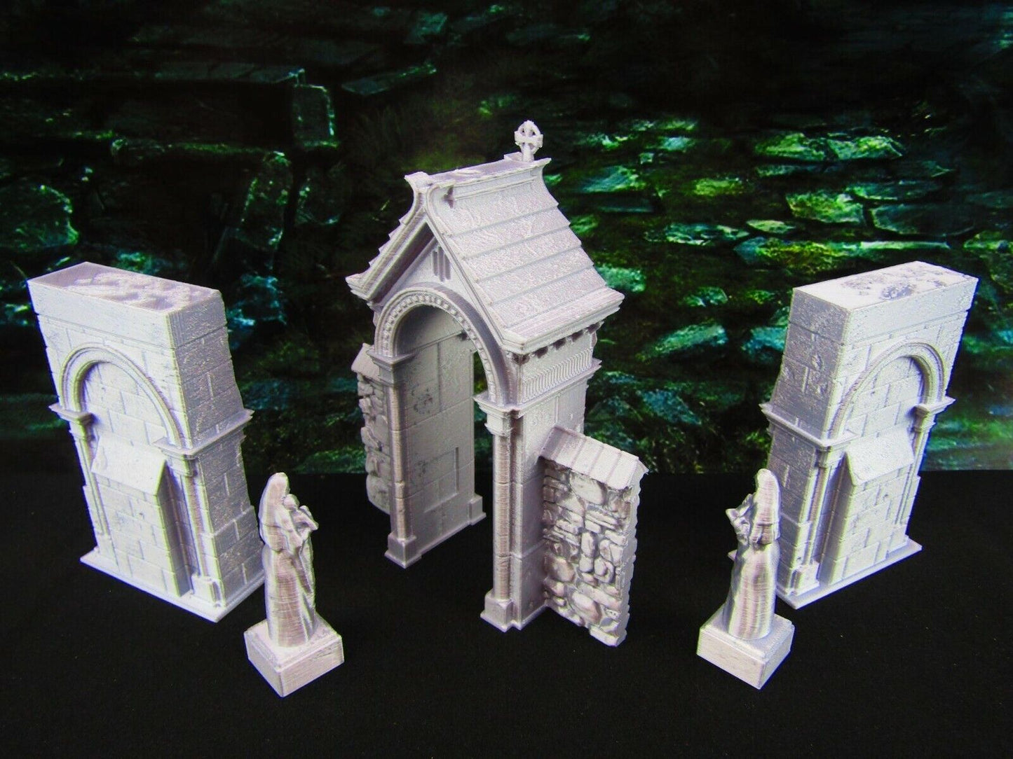 Cemetery Arched Entryway Entrance w/ Statues Graveyard Scatter Terrain 3D Print