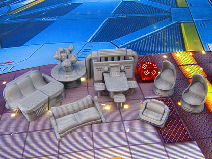 7pc Lobby Lounge Waiting Room Furniture Set Scenery Scatter Terrain 3D Printed