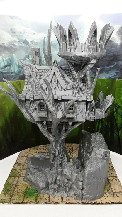 4 Piece Modular Elvish Treehouse Watchtower Tree Fort Scatter Terrain Scenery