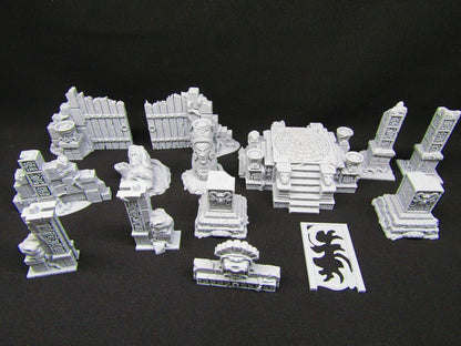 14pc Ancient Jungle Temple Ruins Scatter Terrain Scenery 3D Printed Model