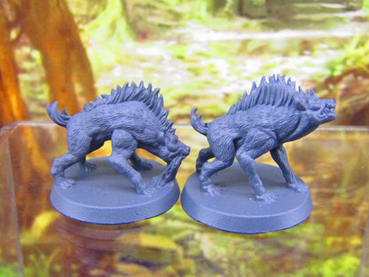 Hyenas Pair Pet Companions Familiars Mini Miniatures 3D Printed Resin Model