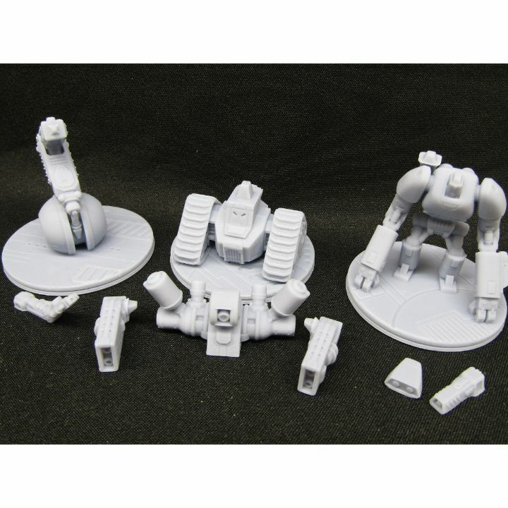 Lot of 3 War Droids Battle Robots Mini Miniature 3D Printed Figure Model