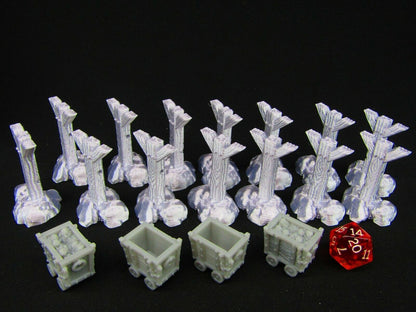 18pc Mine Supports and Carts Set Scatter Terrain Scenery 3D Printed Mini