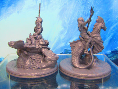 Sea Elf Rider Pair Mini Miniature Figure 3D Printed Model 28/32mm Scale Fantasy