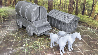 Modular Wagon Set W/ Horses 28/32mm Scale Scatter Terrain Tabletop Scenery Model