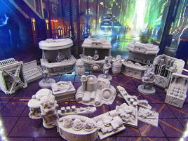 33pc Sci Fi Black Markets Stall Set w/ Merchants Miniatures Minis Set Sci Fi Rpg