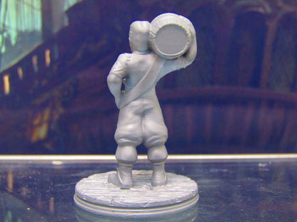 Mustached Human Pirate Crewman w/ Barrel Figure 3D Printed Model 28/32mm Scale