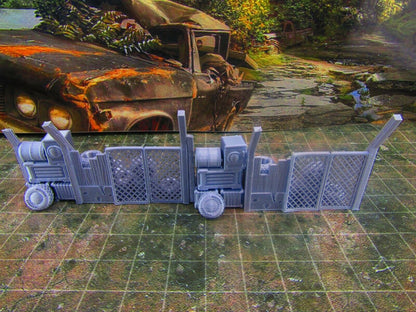2pc Junk Wall Settlement Barricade w/ Tires  E Scatter Terrain Scenery Wasteland
