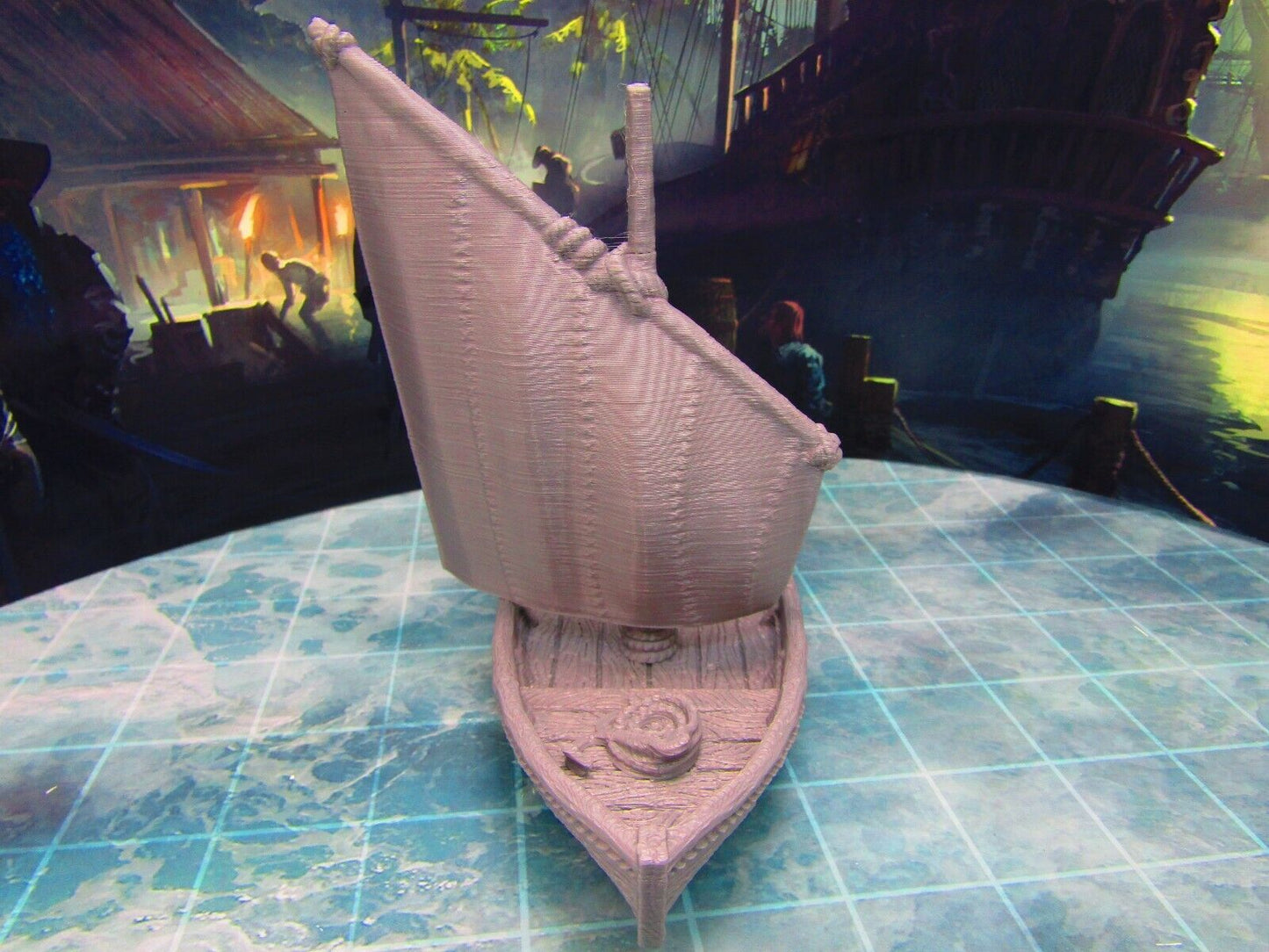 Skiff Ship Sail Boat w/ Shelter Scatter Terrain Scenery 3D Printed Model 28/32mm
