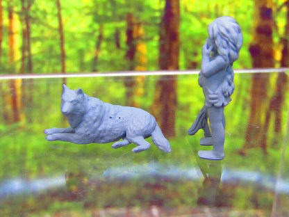 Wild / Feral Wolf Boy & Dog Companion Mini Miniature 3D Printed Figure Model