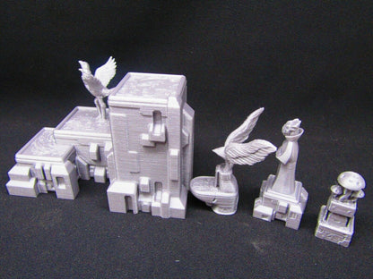 4pc Fountains and Statues Set Scenery Scatter Terrain 3D Printed Model 28/32mm