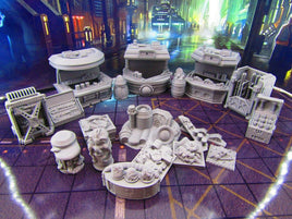 28pc Sci Fi Black Markets Stall Bazaar Set Scenery Terrain 3D Printed Model