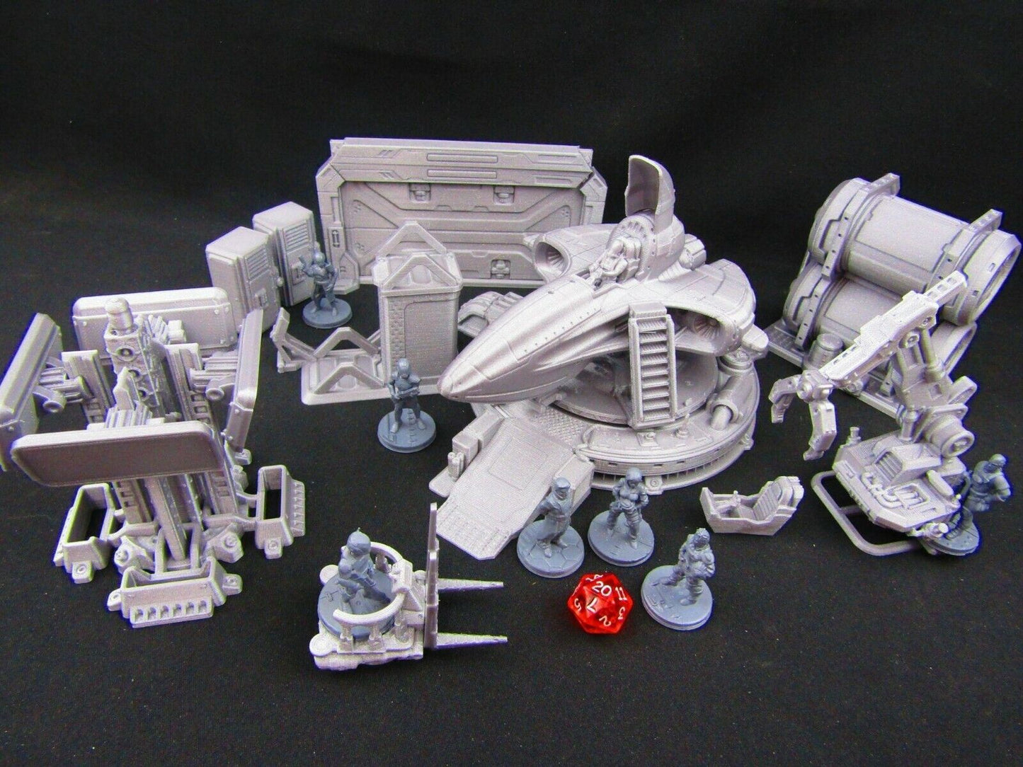 42pc Large Space Ship Hangar Set w/ Minis Scenery Scatter Terrain 3D Printed