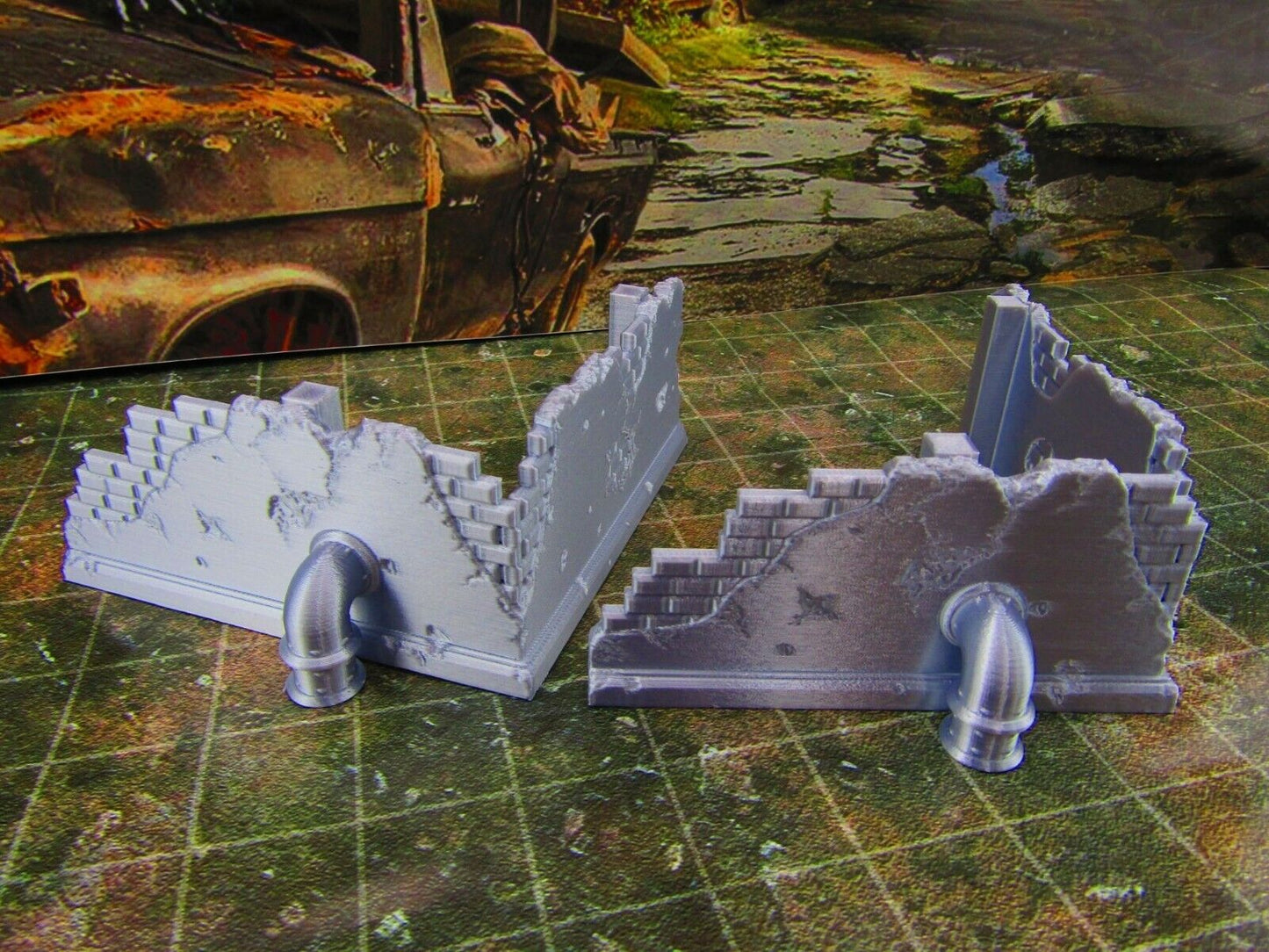 2pc Building Rubble Corner Brick Wall Scatter Terrain Scenery Wasteland