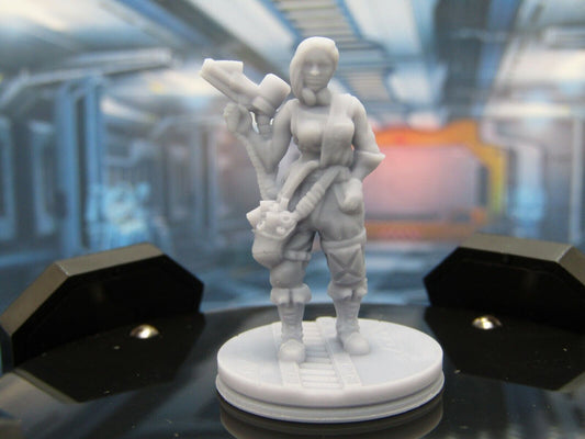 Female Space Crew Mechanic Mini Miniature Figure Scenery Terrain 3D Printed