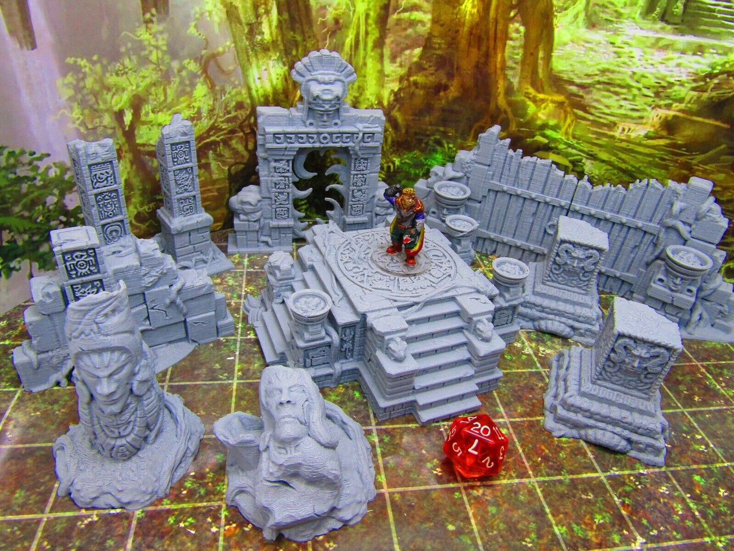 14pc Ancient Jungle Temple Ruins Scatter Terrain Scenery 3D Printed Model