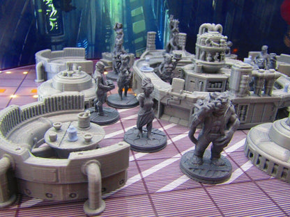 50pc Sci Fi Modular Bar Night Club Scenery Terrain Set w/ Miniatures 3D Print