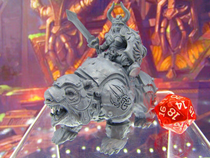 Dwarven Queen Battle Ready on War Bear Mini Miniature Figure 3D Printed Model