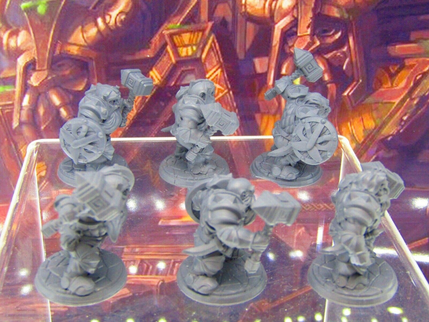 6pc Dwarf Fighter Soldiers w/ Hammers Mini Miniature Figure 3D Printed Model DnD