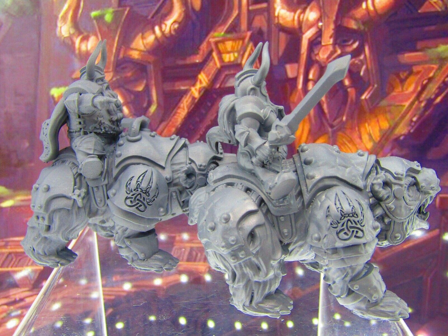 Dwarven King & Queen Pair Battle Ready on War Bears Miniature Figure 3D Print