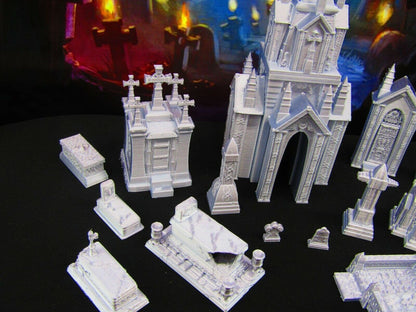 23pc Tombs, Gravestones, & Mausoleums Graveyard Collection Grave Set 3D Print