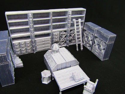 16pc Small Library Book Shelves Scatter Terrain Scenery 3D Printed Mini