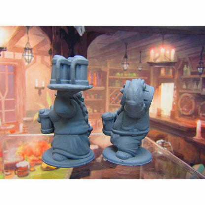 Dwarven Bartender and Waitress Mini Miniature Dwarf 3D Printed Model 28/32mm