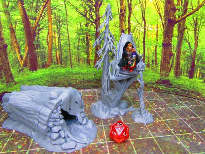 Hollowed Log Tree House Pair Set Scatter Terrain Scenery 3D Printed Figure Model