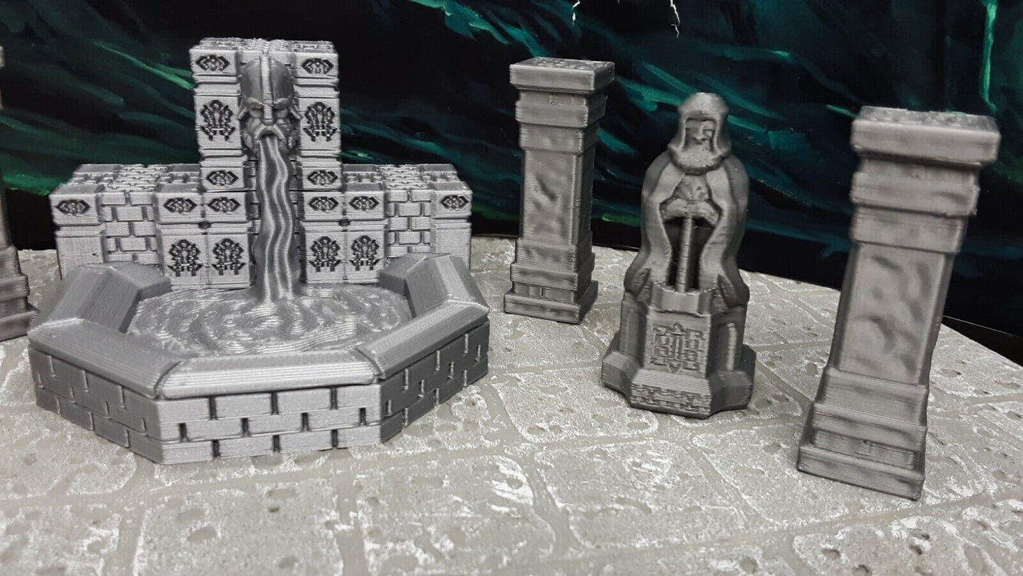7 Piece Dwarven Halls Fountain Set Scatter Terrain Miniature Dungeons & Dragons