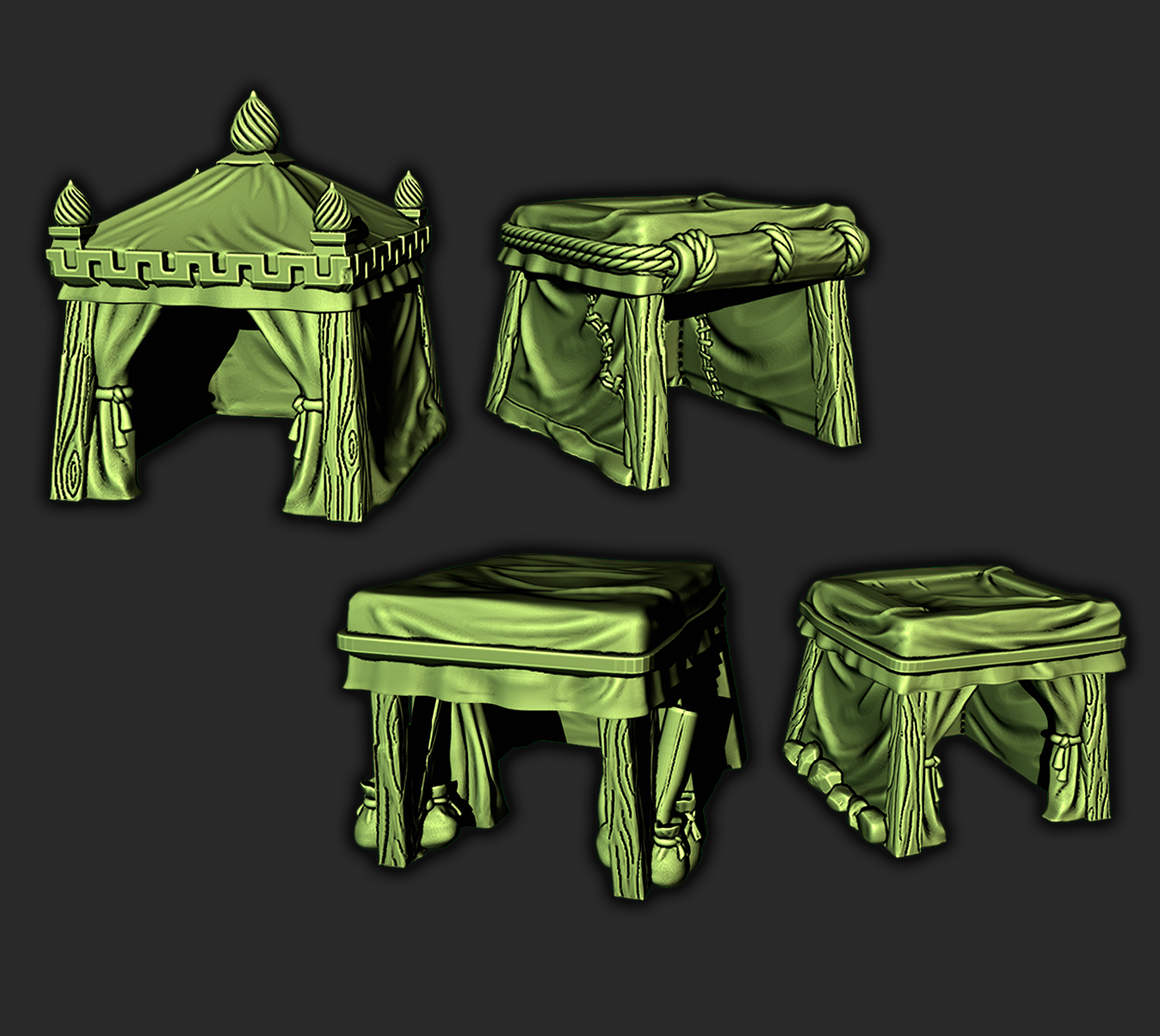 6 Piece Market Tent Set Scatter Terrain Tabletop Scenery Dungeons & Dragons