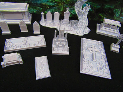 17pc Gravestone Tombstone Set Graveyard / Cemetery Scatter Terrain Scenery