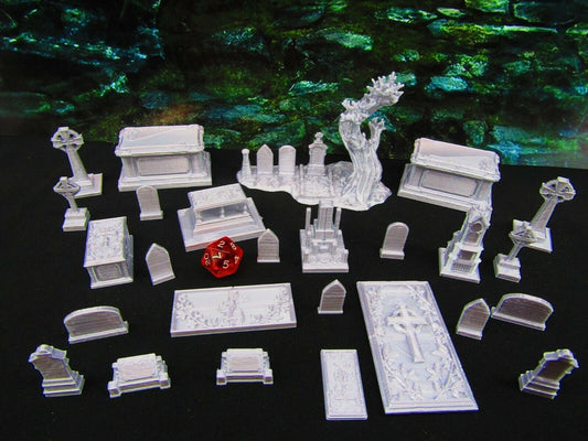 27pc Grave Tombstone Set Graveyard / Cemetery Scatter Terrain Scenery 3D Print