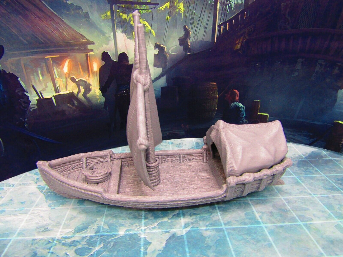 Skiff Ship Sail Boat w/ Shelter Scatter Terrain Scenery 3D Printed Model 28/32mm
