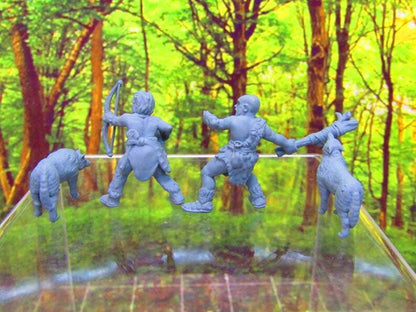 4p Prehistoric Villager Tribe Hunters & Dogs Set Mini Miniature 3D Printed
