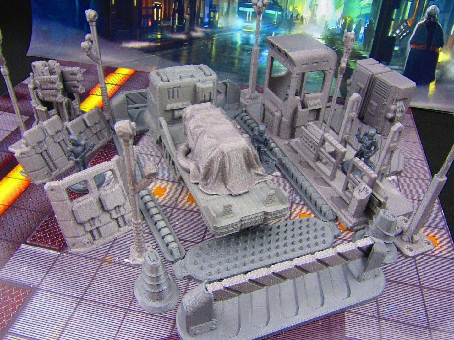 40pc Security Military Checkpoint Gate w/ Truck, Cargo & Minis Scenery SciFi