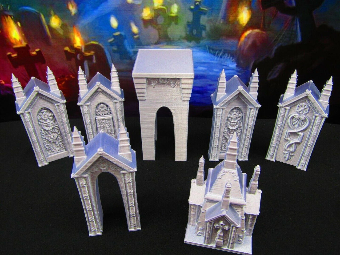 Modular Mausoleum 7pc Tomb Grave Set for Graveyard / Cemetery Scatter Terrain