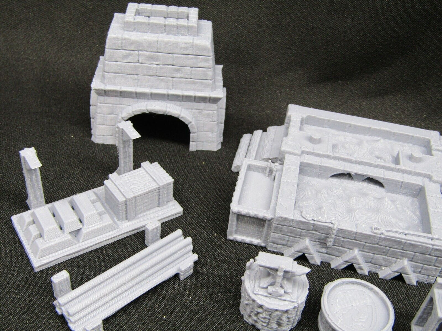7 Piece Blacksmith's Forge and Workshop Set Miniature Scenery Terrain 3D Printed