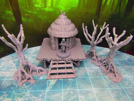 Swamp Hag Witch Marsh Hut + Trees Set Scatter Terrain Scenery 3D Printed Model