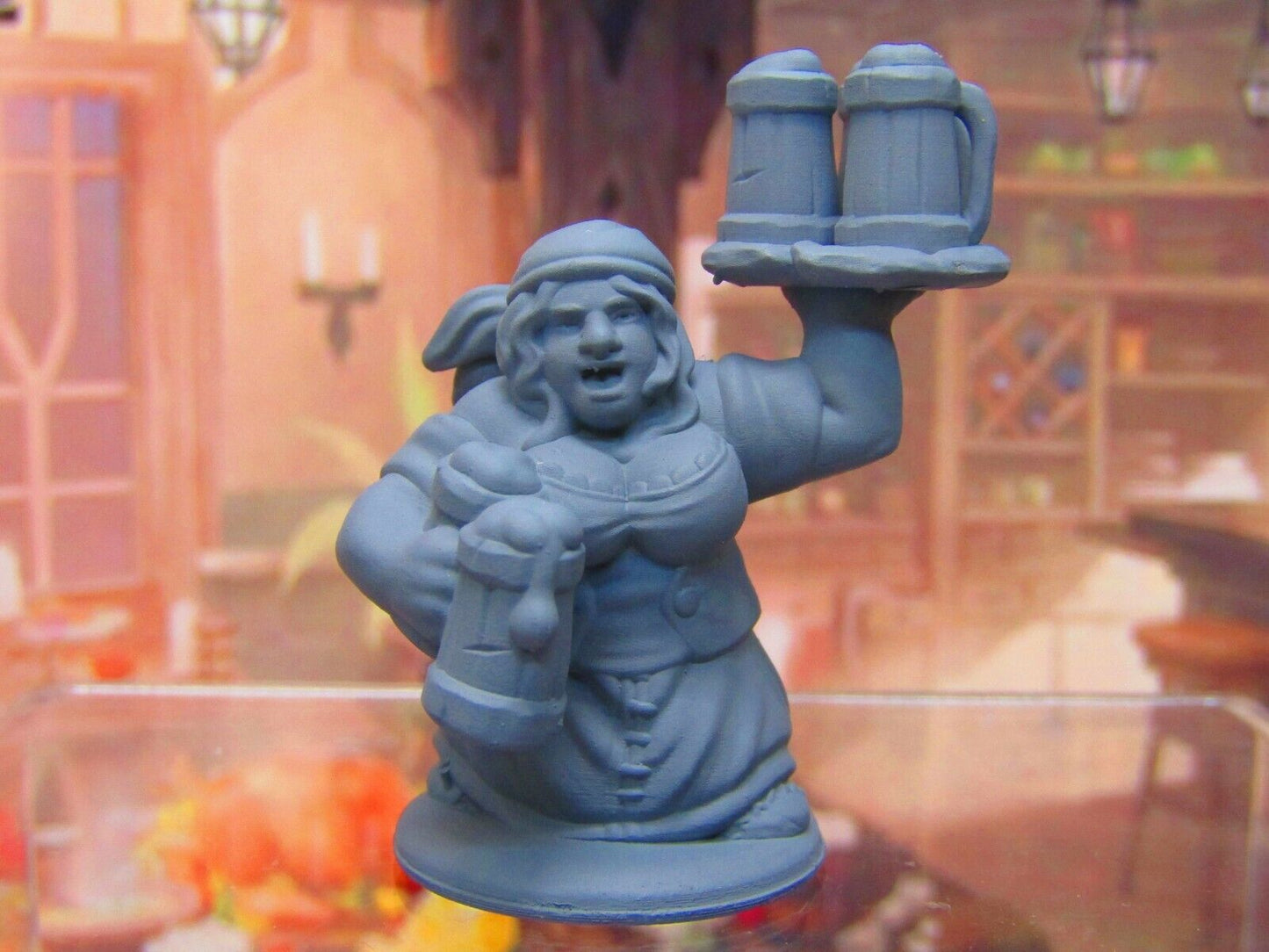 Dwarven Female Waitress Bartender Mini Miniature Dwarf 3D Printed Model 28/32mm