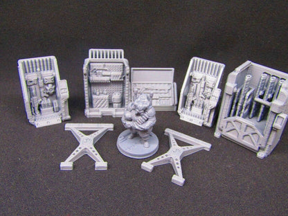 7pc Weapons Arms Dealer & Racks Armory Miniatures 3D Printed Model 28/32mm Scale