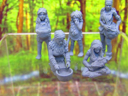 5pc Villager Tribe Women & Children Set Mini Miniature 3D Printed Figure Model