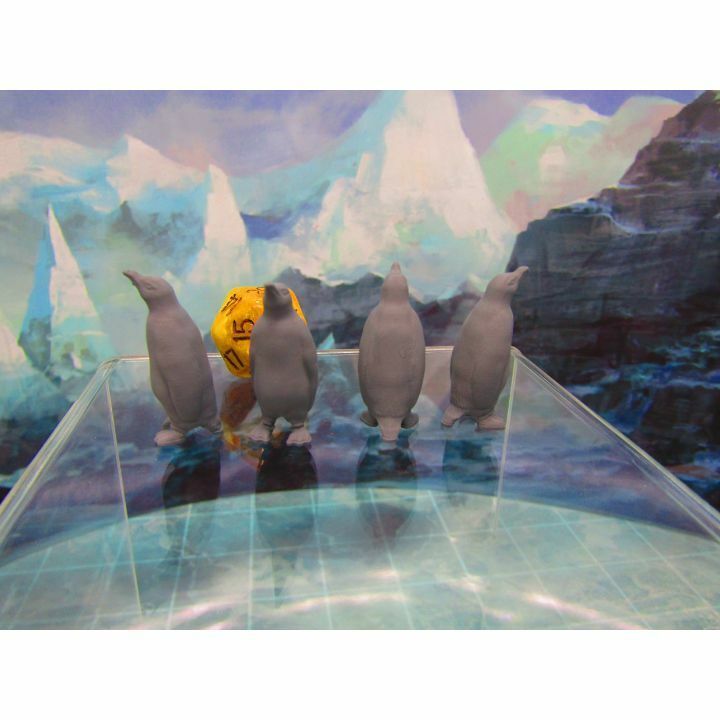 4 Piece Artic Penguins Set Mini Miniature 3D Printed Figure Model 28/32mm Scale