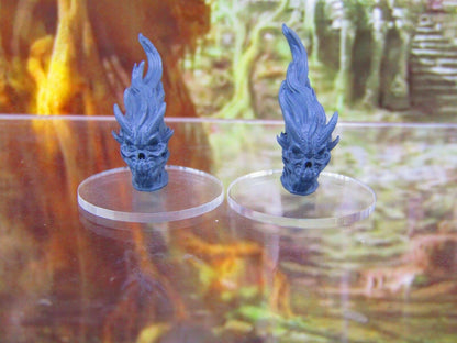 Pair of Flaming Demon Skulls Mini Miniatures 3D Printed Resin Model Figure