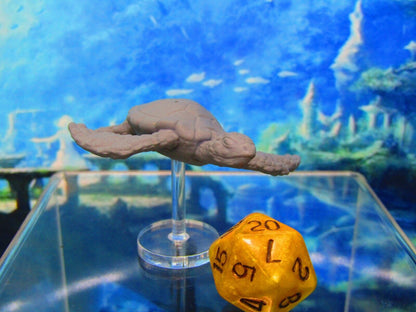 Large Underwater Sea Turtle With Rod & Flight Stand Mini Miniature 3D Printed