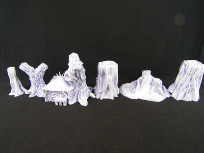 Dark Forest Woods w/ Burrow and House Scatter Terrain Scenery 3D Printed Mini